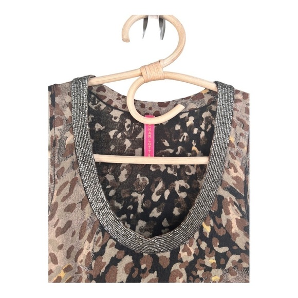 Charlotte Black Brown Gold Leopard Print Silver Embellished Neckline MIDI Dress - Picture 8 of 16